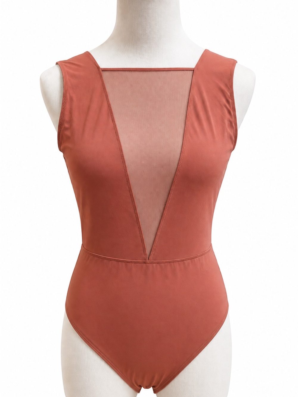 Victoria's Secret Rust Blush Color Mesh Plunge Bodysuit Lingerie  medium NWOT